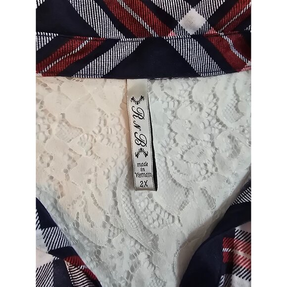 Womens RNB Plaid Button-Up Lace Accented Shirt Navy/Red Size‎ 2X - Picture 5 of 14